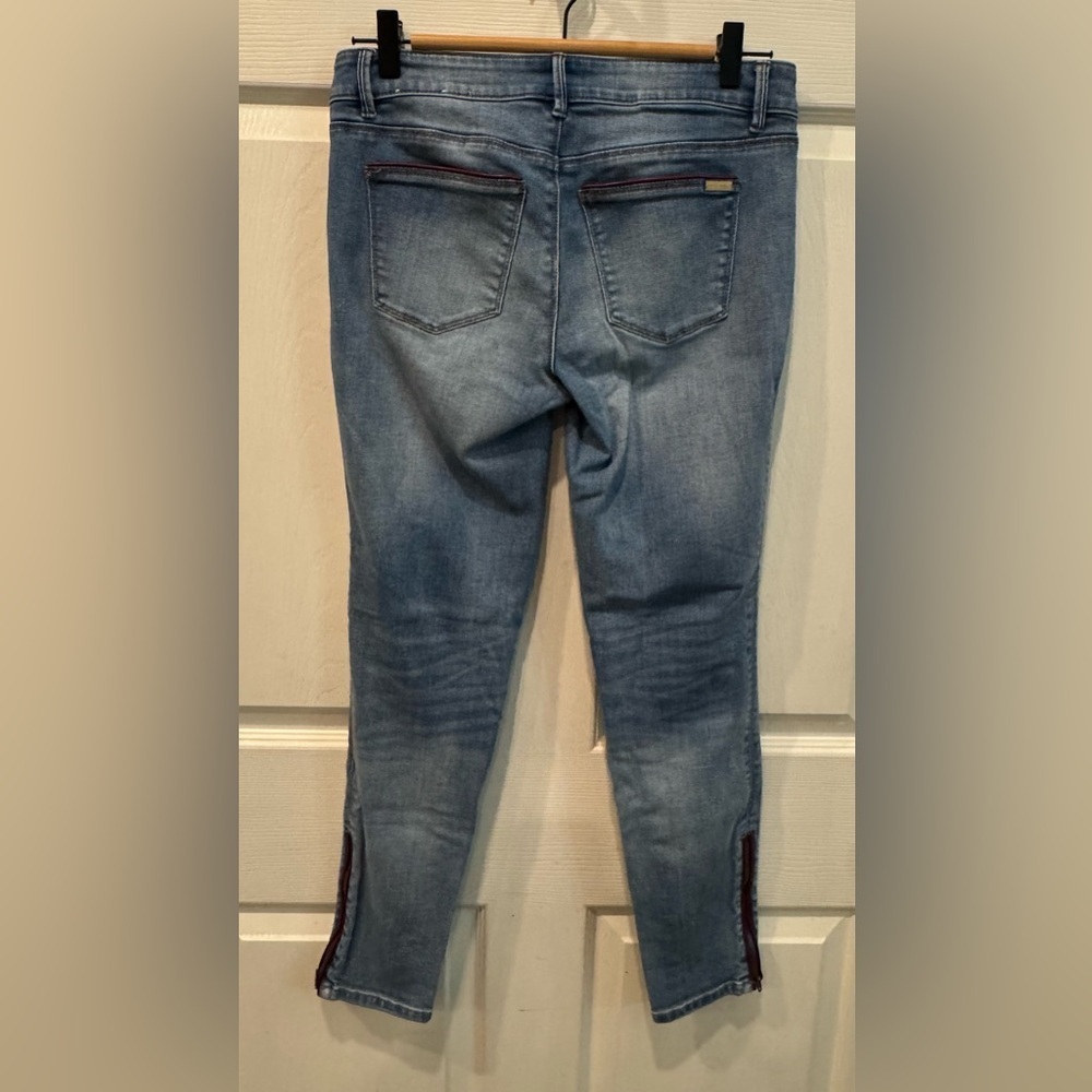 White House Black Market The Skimmer Jeans Faux Leather Trim Ankle Zip Size 4 - Picture 2 of 15
